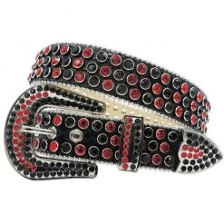 DNA Belt - Stones - Black Leather With Red And Black Stones