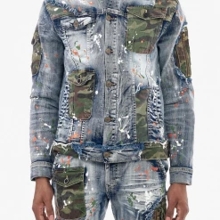 Copper Rivet Denim Jacket - Utility - Blue And Camo - 113522 Shop All