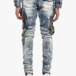 Copper Rivet Jeans - Utility Cargo - Blue And Camo - 133022