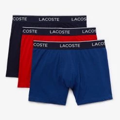 Shop All Lacoste Underwear - Lettered Stretch Briefs 3-Pack - Navy Blue With Red - 6H3420-51 W64