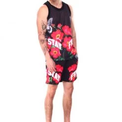 Rebel Minds Short Set - Mesh Floral Tank - Black - 121-162