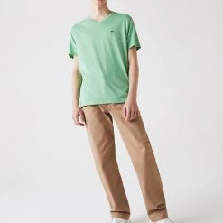 Shop All Lacoste T-Shirt - V-Neck Pima Cotton Jersey - Green-TTF - TH6710