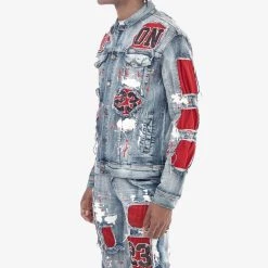 Shop All Copper Rivet Denim Jacket - Icon - Blue And Red - 113507