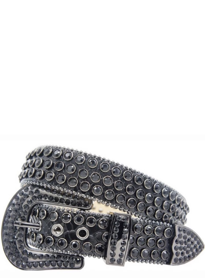Karma Belt - Alligator - Black With Black Stones - Style 18 Shop All 1 Karma Belt - Alligator - Black With Black Stones - Style 18 Shop All