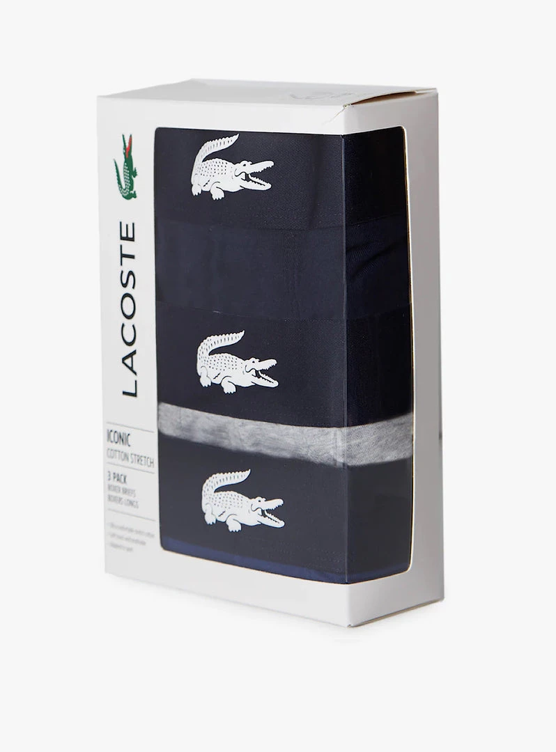 Shop All Lacoste Underwear - Iconic Stretch Briefs 3-Pack - Navy Blue And Grey Stripe - 6H9844-51 BCK 2 Shop All Lacoste Underwear - Iconic Stretch Briefs 3-Pack - Navy Blue And Grey Stripe - 6H9844-51 BCK