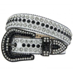 DNA Belt - Stones - White Leather With Black And Clear Stones Shop All