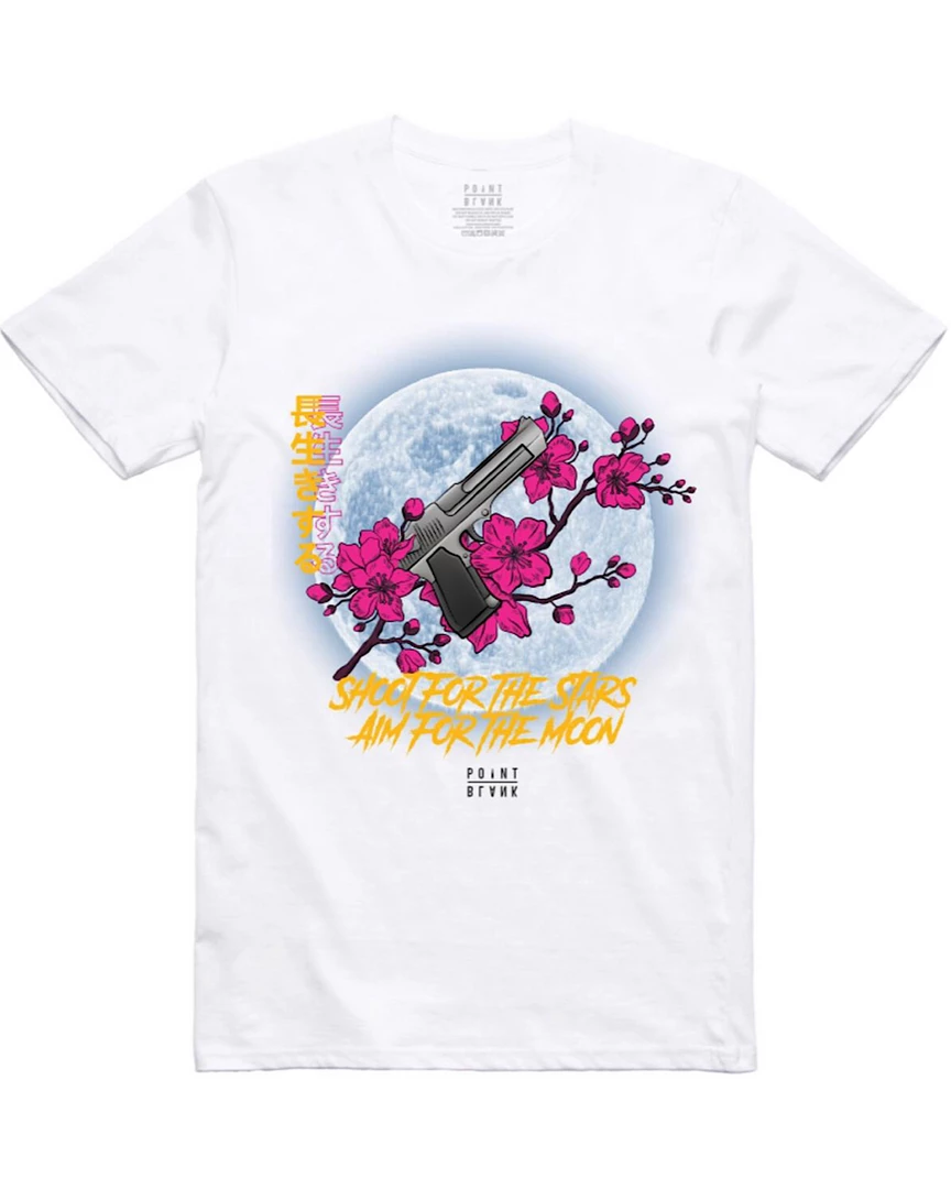 Point Blank T-Shirt - Aim For The Moon - White And Pink Shop All 1 Point Blank T-Shirt - Aim For The Moon - White And Pink Shop All