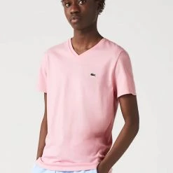 Lacoste T-Shirt - V-Neck Pima Cotton Jersey - Pink-7SY - TH6710 Shop All