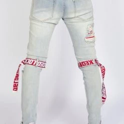 LOCKED & LOADED LNL Jeans - Straps - Light Blue And Red - LLCDP0925567 Shop All