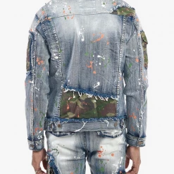 Copper Rivet Denim Jacket - Utility - Blue And Camo - 113522 Shop All