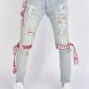 LOCKED & LOADED LNL Jeans - Straps - Light Blue And Red - LLCDP0925567 Shop All