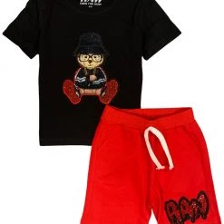 Shop All Rawyalty Kids Short Set - Teddy Chain Bling - Red And Black - RKC-000