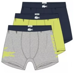 Lacoste Underwear - Casual Stretch Briefs 3-Pack - Navy Blue With Grey And Yellow Lime - 6H9844-51 S3U