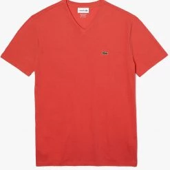Lacoste T-Shirt - V-Neck Pima Cotton Jersey - Red-67G - TH6710
