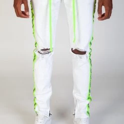 KDNK Jeans - Reflective Stripe - White/Lime - KNB3160 Shop All