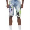 Smoke Rise Shorts - Graffiti - CANLBL Light Blue And Lime - SJS21289 Shop All