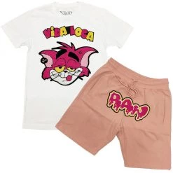 Rawyalty Short Set - Vida Loca - White And Pink With Peach