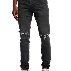 Purple-Brand Jeans - Ripped Knees - Grey Wash - P001