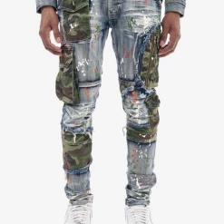 Copper Rivet Jeans - Utility Cargo - Blue And Camo - 133022