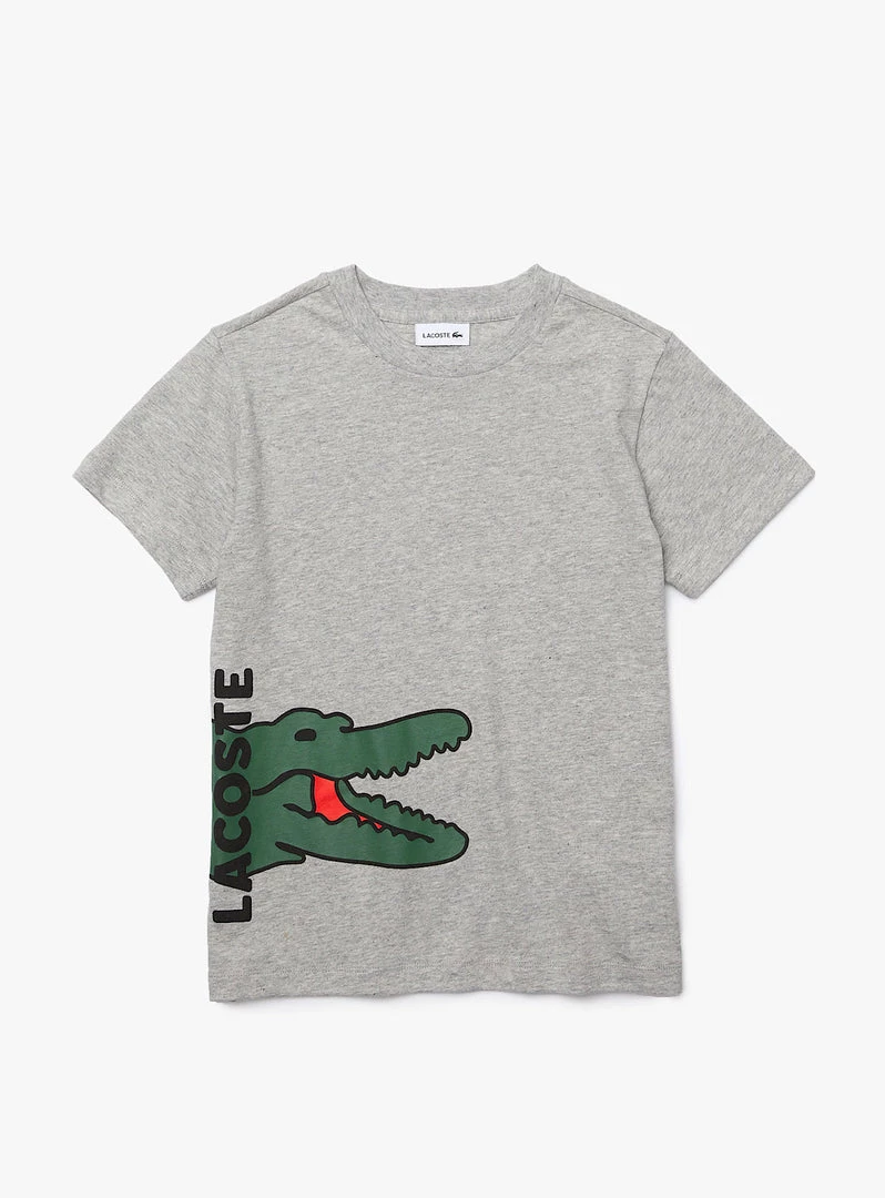 Lacoste Kids T-Shirt - Big Green Croc - Grey - TJ6847 1 Lacoste Kids T-Shirt - Big Green Croc - Grey - TJ6847