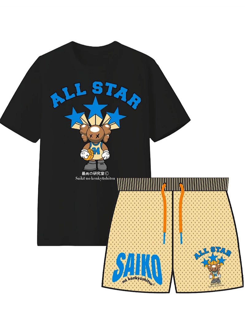 Saiko Short Set - All Star - Black With Beige And Blue Shop All 1 Saiko Short Set - All Star - Black With Beige And Blue Shop All
