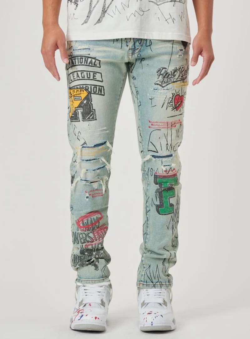 First Row Jeans - Graffiti - Light Sand Tint - FRD2211 1 First Row Jeans - Graffiti - Light Sand Tint - FRD2211