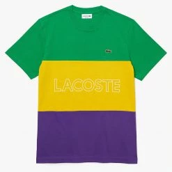 Shop All Lacoste T-Shirt - 3D Lettered Colorblock - Green With Yellow And Purple - TH7059