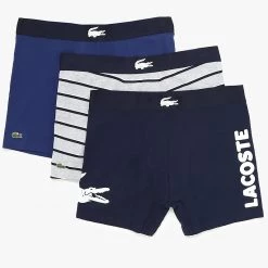 Shop All Lacoste Underwear - Iconic Stretch Briefs 3-Pack - Navy Blue And Grey Stripe - 6H9844-51 BCK