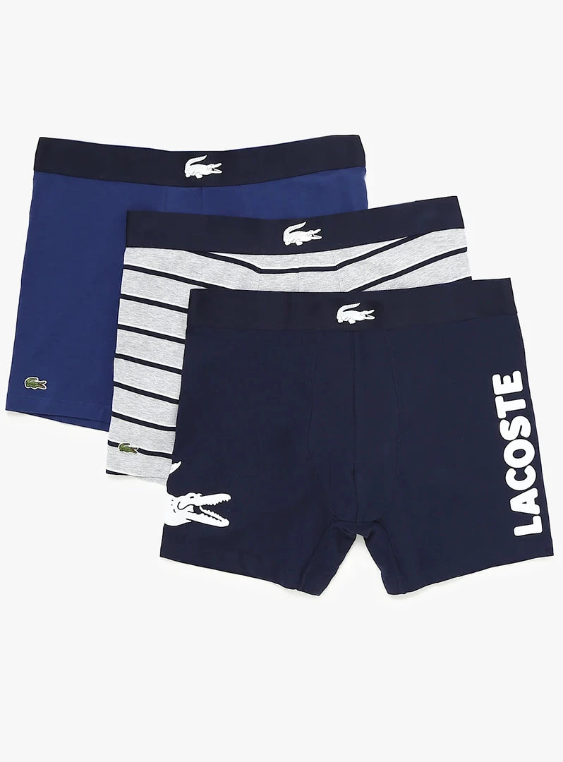 Shop All Lacoste Underwear - Iconic Stretch Briefs 3-Pack - Navy Blue And Grey Stripe - 6H9844-51 BCK 1 Shop All Lacoste Underwear - Iconic Stretch Briefs 3-Pack - Navy Blue And Grey Stripe - 6H9844-51 BCK