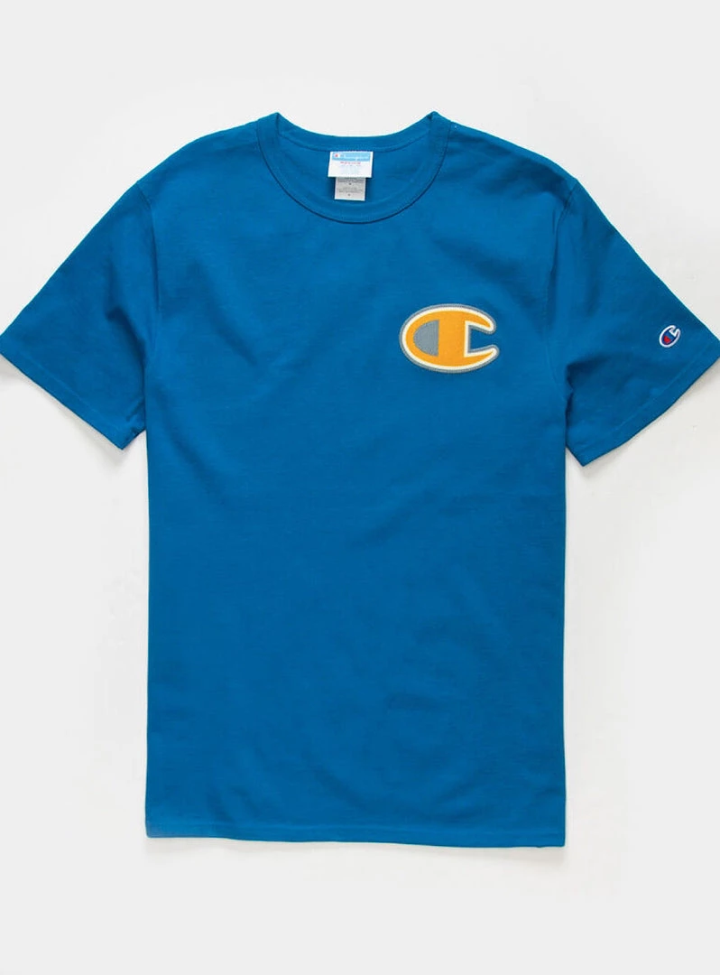 Champion T-Shirt - Infused Felt Logo Heritage - Ocean 1 Champion T-Shirt - Infused Felt Logo Heritage - Ocean