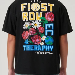 First Row T-Shirt - Flower Embo - Black - FRT2012