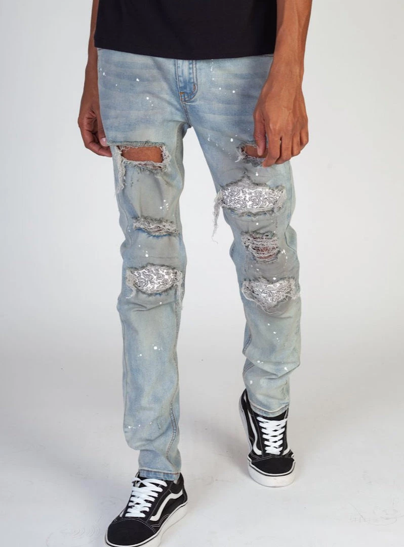 KDNK Jeans - Pintucked Patched - Vintage Blue - KND4292 1 KDNK Jeans - Pintucked Patched - Vintage Blue - KND4292