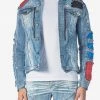 Shop All Copper Rivet Denim Jacket - Biker Rip - Light Sand Blue - 033547