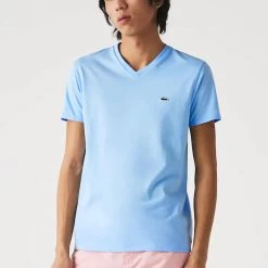 Lacoste T-Shirt - V-Neck Pima Cotton Jersey - Blue-HBP - TH6710