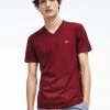 Lacoste - V-Neck Pima Cotton Jersey - T-Shirt - Bordeaux - Th6710 Shop All