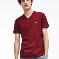 Lacoste - V-Neck Pima Cotton Jersey - T-Shirt - Bordeaux - Th6710 Shop All