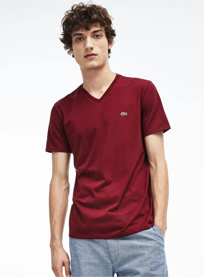 Lacoste - V-Neck Pima Cotton Jersey - T-Shirt - Bordeaux - Th6710 Shop All 1 Lacoste - V-Neck Pima Cotton Jersey - T-Shirt - Bordeaux - Th6710 Shop All