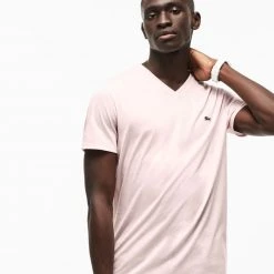 Lacoste - V-Neck Pima Cotton Jersey - T-Shirt - Light Pink - Th6710