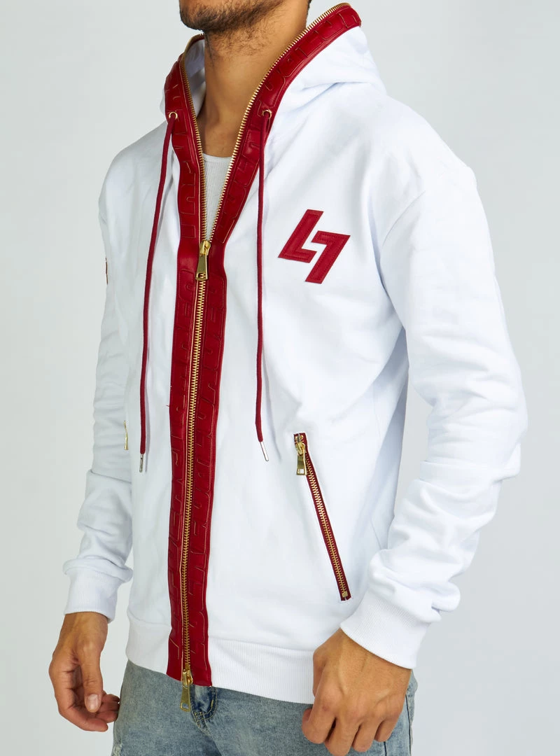 LOCKED & LOADED Shop All LNL Hoodie - Leather - White And Red - LLFZ1025502 2 LOCKED & LOADED Shop All LNL Hoodie - Leather - White And Red - LLFZ1025502