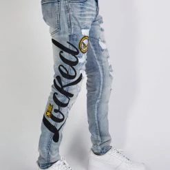 LOCKED & LOADED LNL Jeans - Chain Stitch - Mid Blue And Black - LLCHSE1025253 Shop All