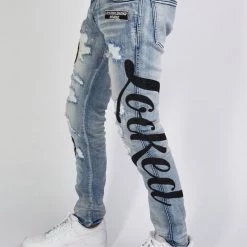 LOCKED & LOADED LNL Jeans - Chain Stitch - Mid Blue And Black - LLCHSE1025253 Shop All