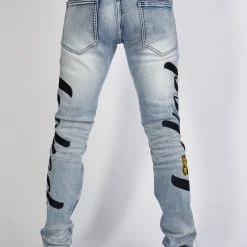 LOCKED & LOADED LNL Jeans - Chain Stitch - Mid Blue And Black - LLCHSE1025253 Shop All