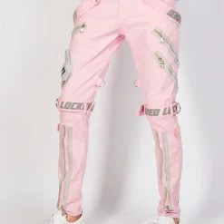 LOCKED & LOADED LNL Jeans - Straps And Pocket - Light Pink And Reflective - LLTP105 Shop All