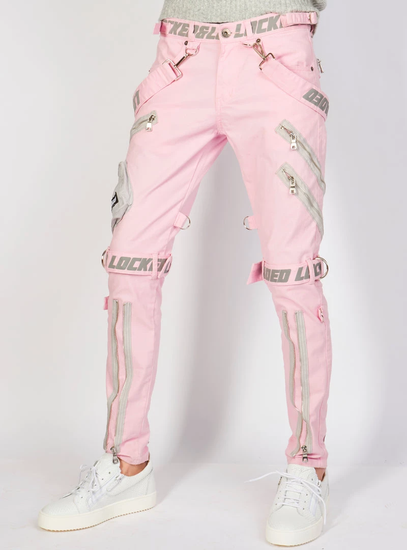 LOCKED & LOADED LNL Jeans - Straps And Pocket - Light Pink And Reflective - LLTP105 Shop All 2 LOCKED & LOADED LNL Jeans - Straps And Pocket - Light Pink And Reflective - LLTP105 Shop All