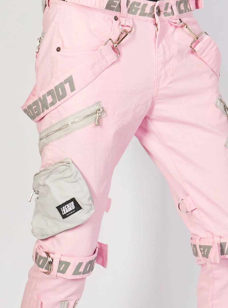 LOCKED & LOADED LNL Jeans - Straps And Pocket - Light Pink And Reflective - LLTP105 Shop All 3 LOCKED & LOADED LNL Jeans - Straps And Pocket - Light Pink And Reflective - LLTP105 Shop All