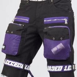LOCKED & LOADED Shop All LNL Shorts - Strapped - Black And Purple - LDS421102