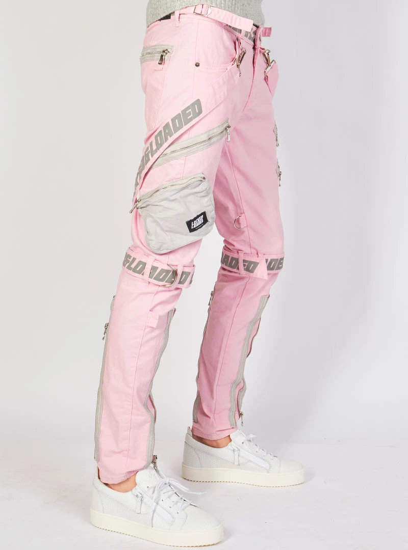 LOCKED & LOADED LNL Jeans - Straps And Pocket - Light Pink And Reflective - LLTP105 Shop All 4 LOCKED & LOADED LNL Jeans - Straps And Pocket - Light Pink And Reflective - LLTP105 Shop All