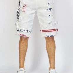 LOCKED & LOADED Shop All LNL Shorts - USA Strapped Denim - White With Red And Navy - LLDS421104