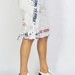 LOCKED & LOADED Shop All LNL Shorts - USA Strapped Denim - White With Red And Navy - LLDS421104