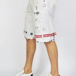 LOCKED & LOADED Shop All LNL Shorts - USA Strapped Denim - White With Red And Navy - LLDS421104